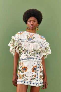 Farm Rio White Summer Garden Mini Skirt