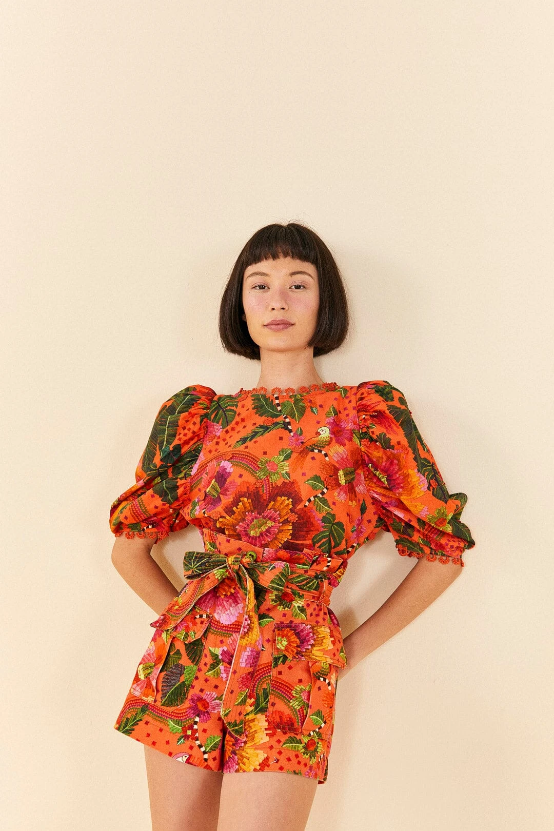 Farm Rio Orange Blooming Garden Shorts 1 Farm Rio Orange Blooming Garden Shorts