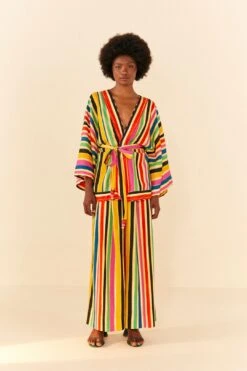 Farm Rio Rainbow Stripes Kimono
