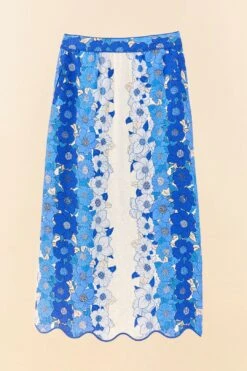 Farm Rio Blue Flower Stripes Midi Skirt -Farm Rio 306303 06