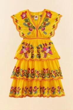 Farm Rio Yellow Embroidered Richelieu Midi Dress 9 Farm Rio Yellow Embroidered Richelieu Midi Dress -Farm Rio 306329 05