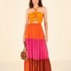 Warm Color Blocking Maxi Dress