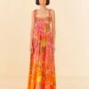 Farm Rio Orange Ombre Forest Maxi Dress