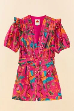 Farm Rio Pink Macaw Party Organic Cotton Romper -Farm Rio 306381 06