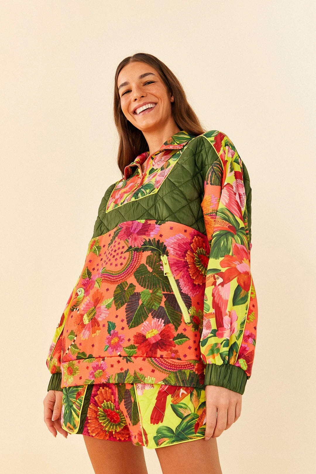 Farm Rio Orange Blooming Garden Sweatshirt 1 Farm Rio Orange Blooming Garden Sweatshirt