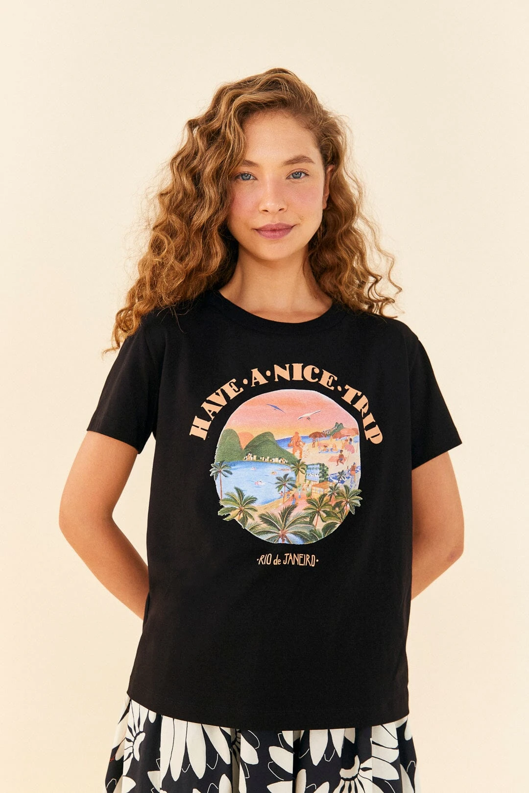 Farm Rio Black Have A Nice Trip Organic Cotton T-Shirt 1 Farm Rio Black Have A Nice Trip Organic Cotton T-Shirt