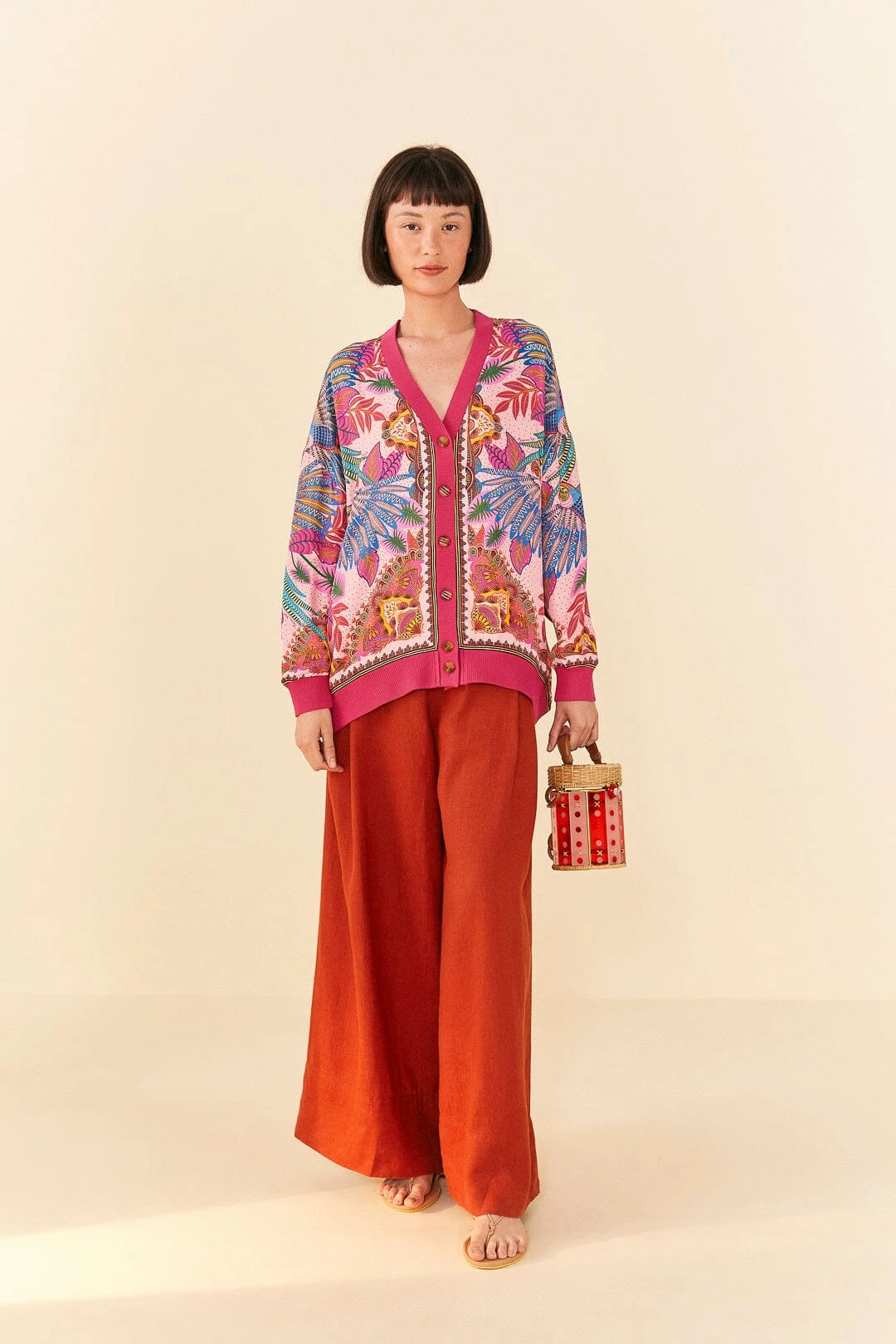 Farm Rio Pink Macaw Scarf Lenzing™ Ecovero™ Viscose Cardigan 2 Farm Rio Pink Macaw Scarf Lenzing™ Ecovero™ Viscose Cardigan - Image 2