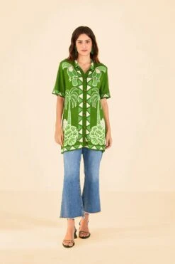 Farm Rio Green Summer Sunrise Lenzing™ Ecovero™ Viscose Knit Shirt