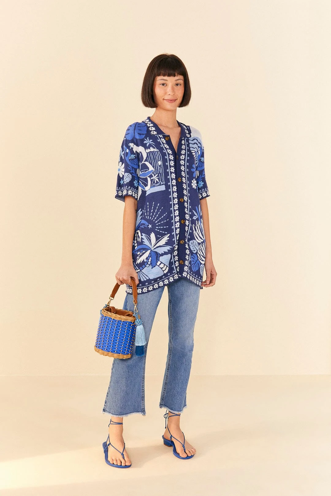 Farm Rio Blue Rio Tiles Lenzing™ Ecovero™ Viscose Knit Shirt 2 Farm Rio Blue Rio Tiles Lenzing™ Ecovero™ Viscose Knit Shirt - Image 2