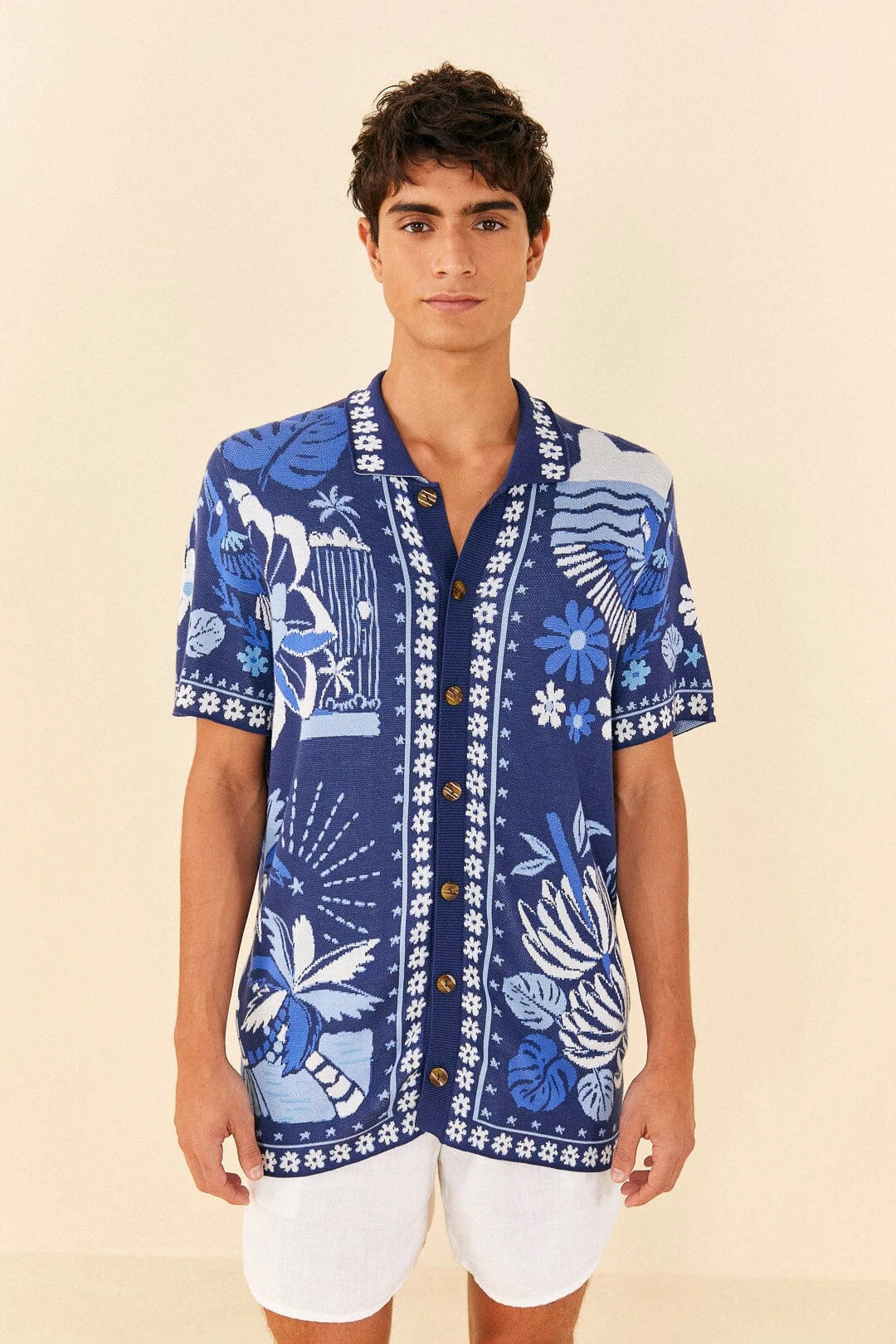 Farm Rio Blue Rio Tiles Lenzing™ Ecovero™ Viscose Knit Shirt 4 Farm Rio Blue Rio Tiles Lenzing™ Ecovero™ Viscose Knit Shirt - Image 4