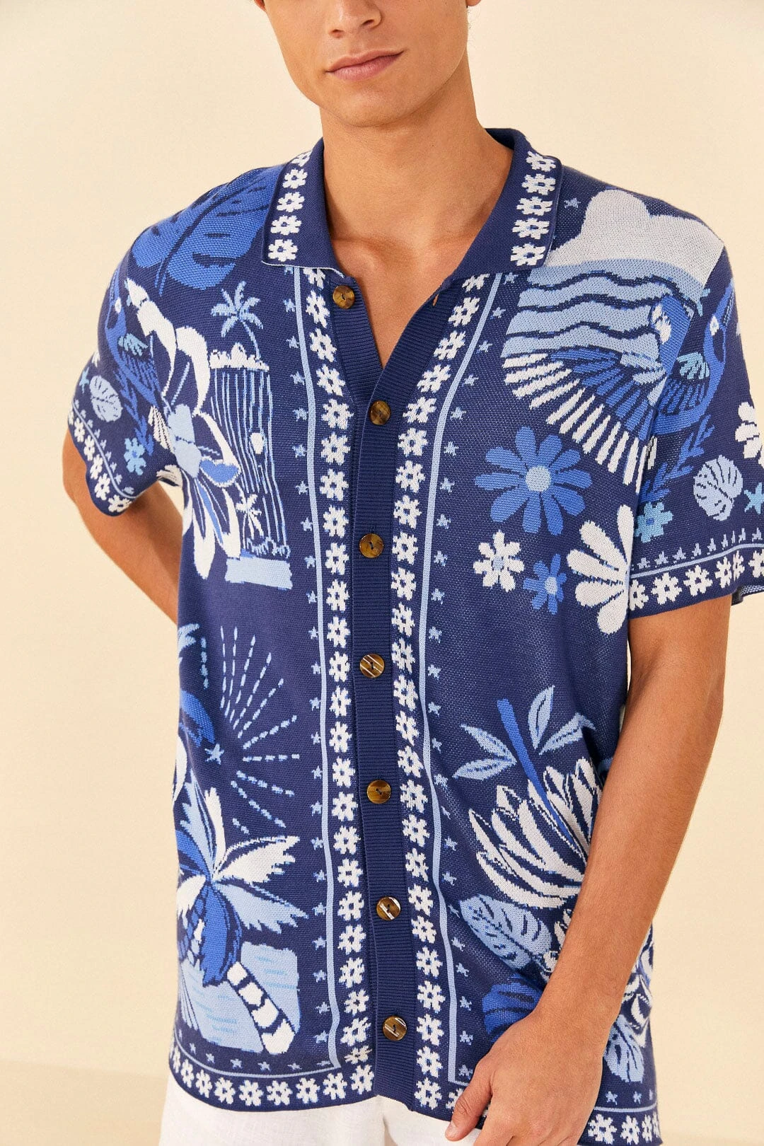 Farm Rio Blue Rio Tiles Lenzing™ Ecovero™ Viscose Knit Shirt 5 Farm Rio Blue Rio Tiles Lenzing™ Ecovero™ Viscose Knit Shirt - Image 5