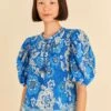 Farm Rio Blue Full Of Flowers Blouse