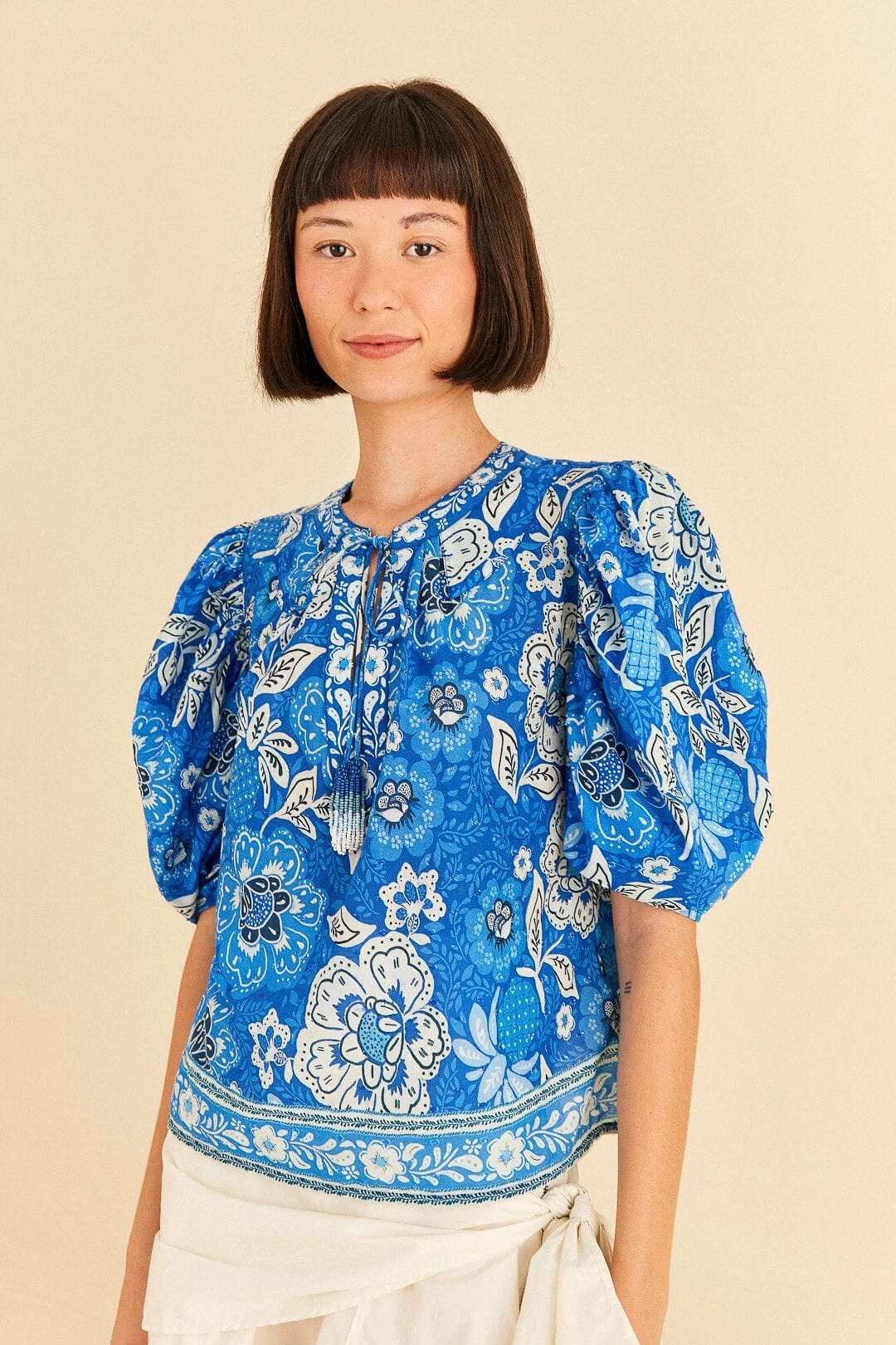 Farm Rio Blue Full Of Flowers Blouse 1 Farm Rio Blue Full Of Flowers Blouse