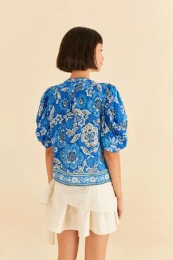 Farm Rio Blue Full Of Flowers Blouse 8 Farm Rio Blue Full Of Flowers Blouse -Farm Rio 306916 04