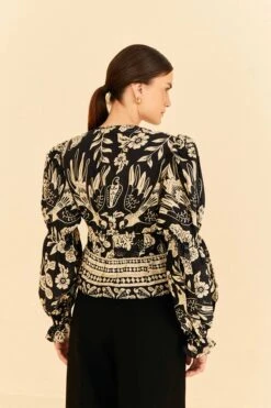 Farm Rio Black Graphic Floral Blouse -Farm Rio 308197 04