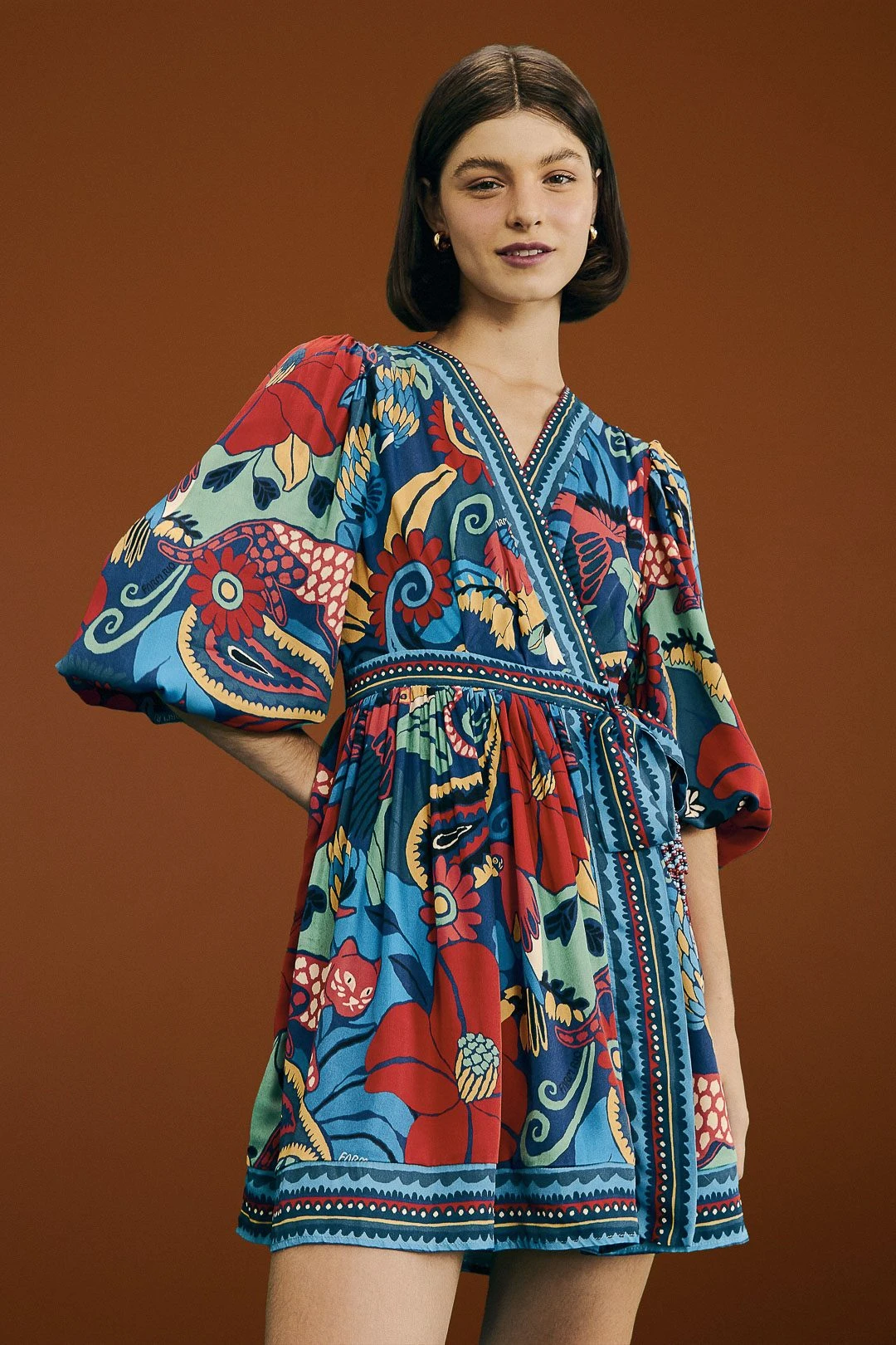 Farm Rio Blue Vintage Forest Lenzing™ Ecovero™ Viscose Mini Dress 1 Farm Rio Blue Vintage Forest Lenzing™ Ecovero™ Viscose Mini Dress