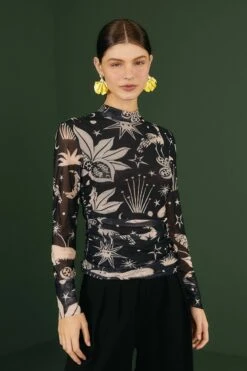 Black & White Cerrado Sky Tulle Blouse