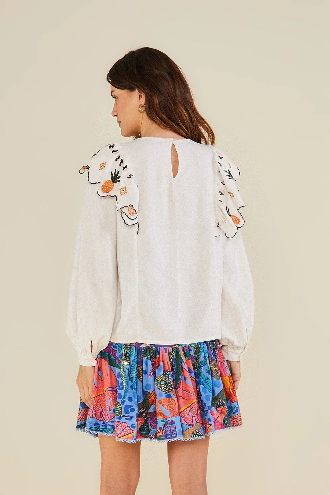 Farm Rio White Embroidered Fall Leaf Blouse 2 Farm Rio White Embroidered Fall Leaf Blouse - Image 2