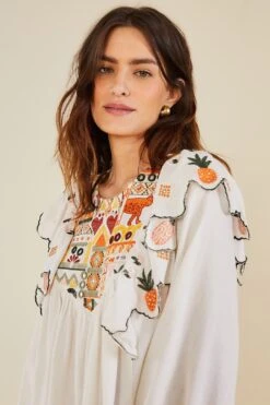 Farm Rio White Embroidered Fall Leaf Blouse 8 Farm Rio White Embroidered Fall Leaf Blouse -Farm Rio 309103 03
