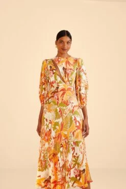 Farm Rio Sand Leopard Forest Midi Dress