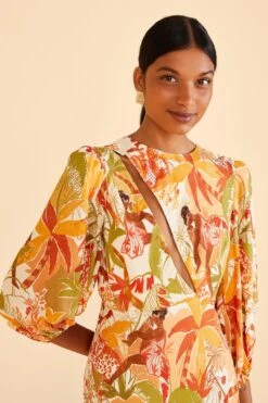 Farm Rio Sand Leopard Forest Midi Dress -Farm Rio 309150 03