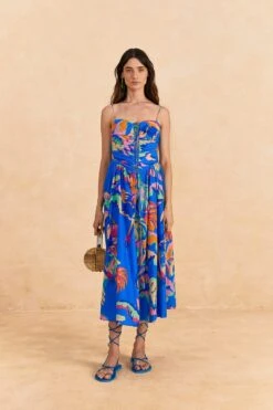 Farm Rio Blue Painted Jungle Midi Dress