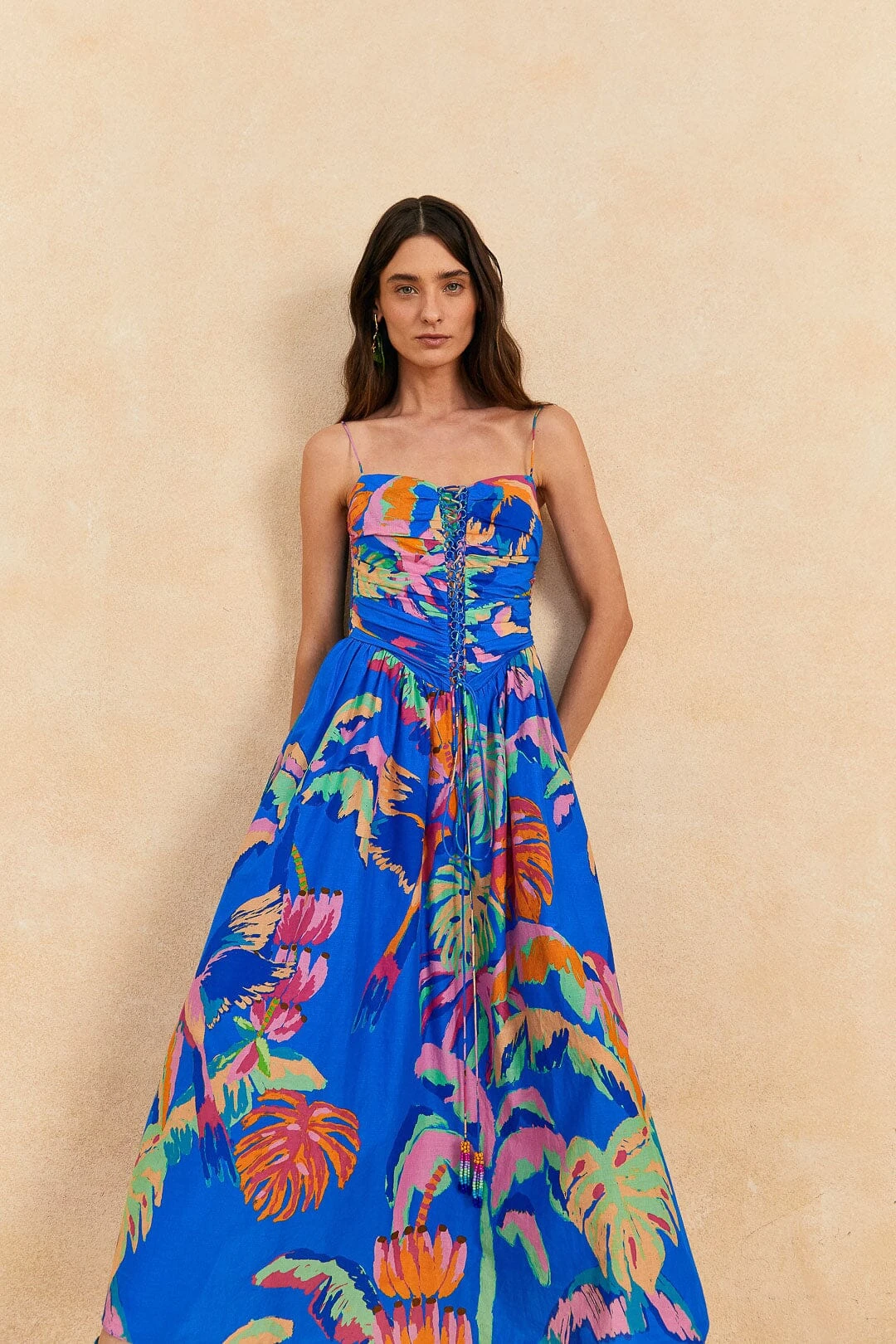Farm Rio Blue Painted Jungle Midi Dress 2 Farm Rio Blue Painted Jungle Midi Dress - Image 2