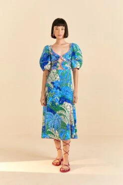 Farm Rio Green Jungle Panther Midi Dress