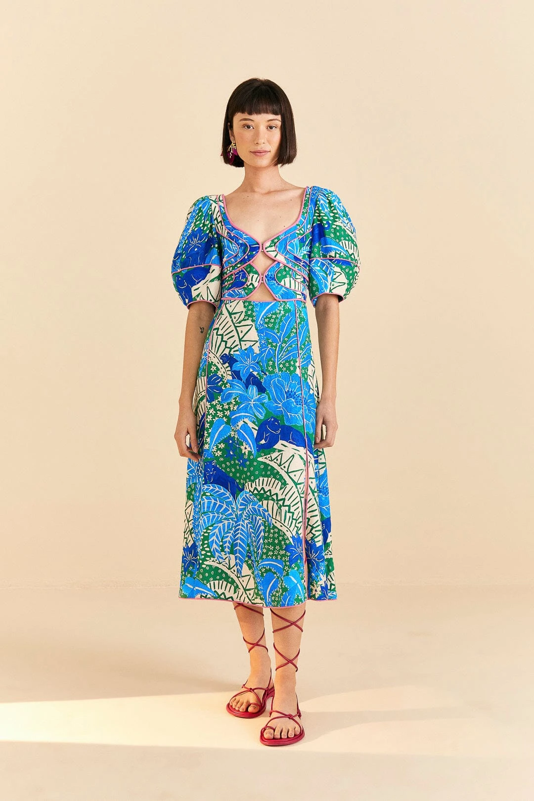 Farm Rio Green Jungle Panther Midi Dress 1 Farm Rio Green Jungle Panther Midi Dress