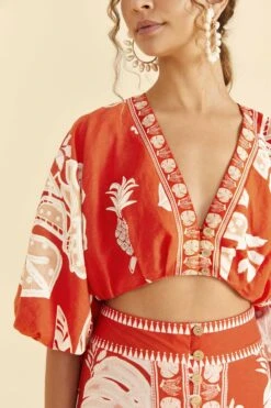 Farm Rio Red Lace Monsteras Crop Top -Farm Rio 309178 03