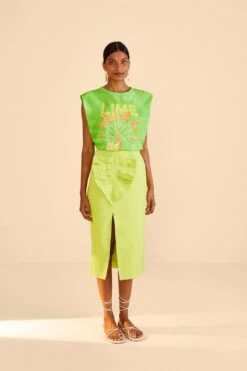 Farm Rio Lime Leaf Midi Skirt