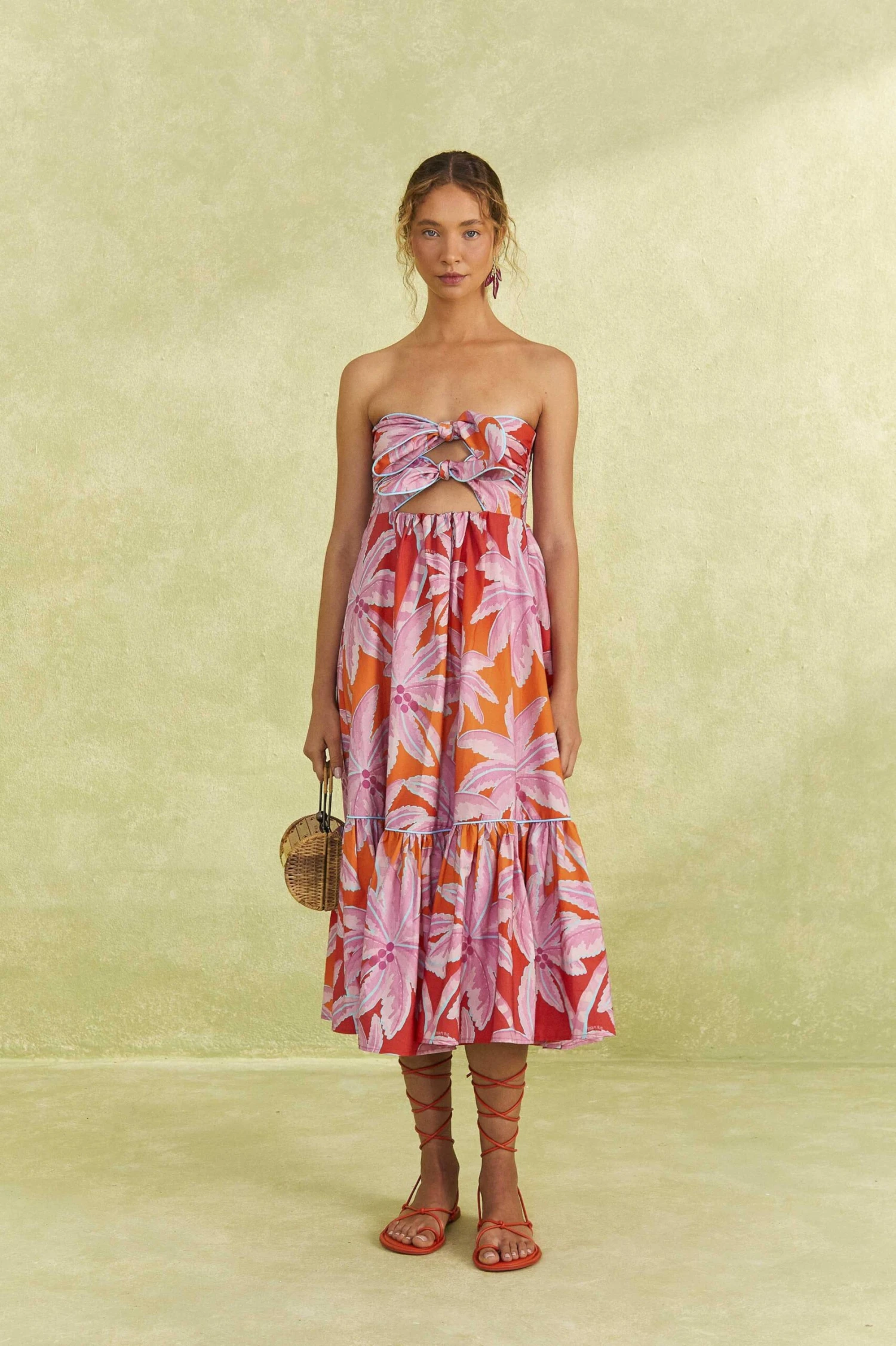 Farm Rio Red Coconut Tree Organic Cotton Midi Dress 1 Farm Rio Red Coconut Tree Organic Cotton Midi Dress