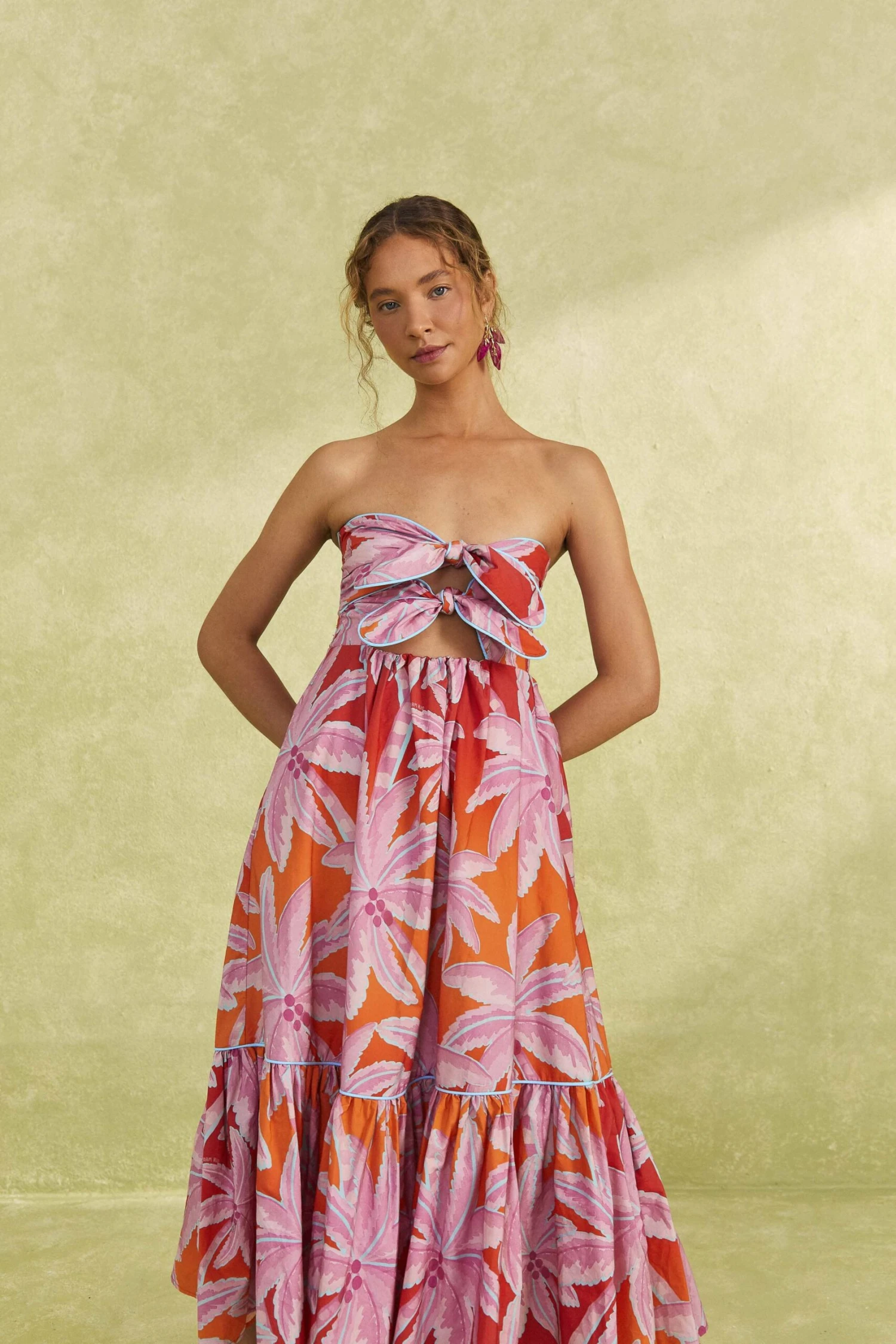 Farm Rio Red Coconut Tree Organic Cotton Midi Dress 2 Farm Rio Red Coconut Tree Organic Cotton Midi Dress - Image 2