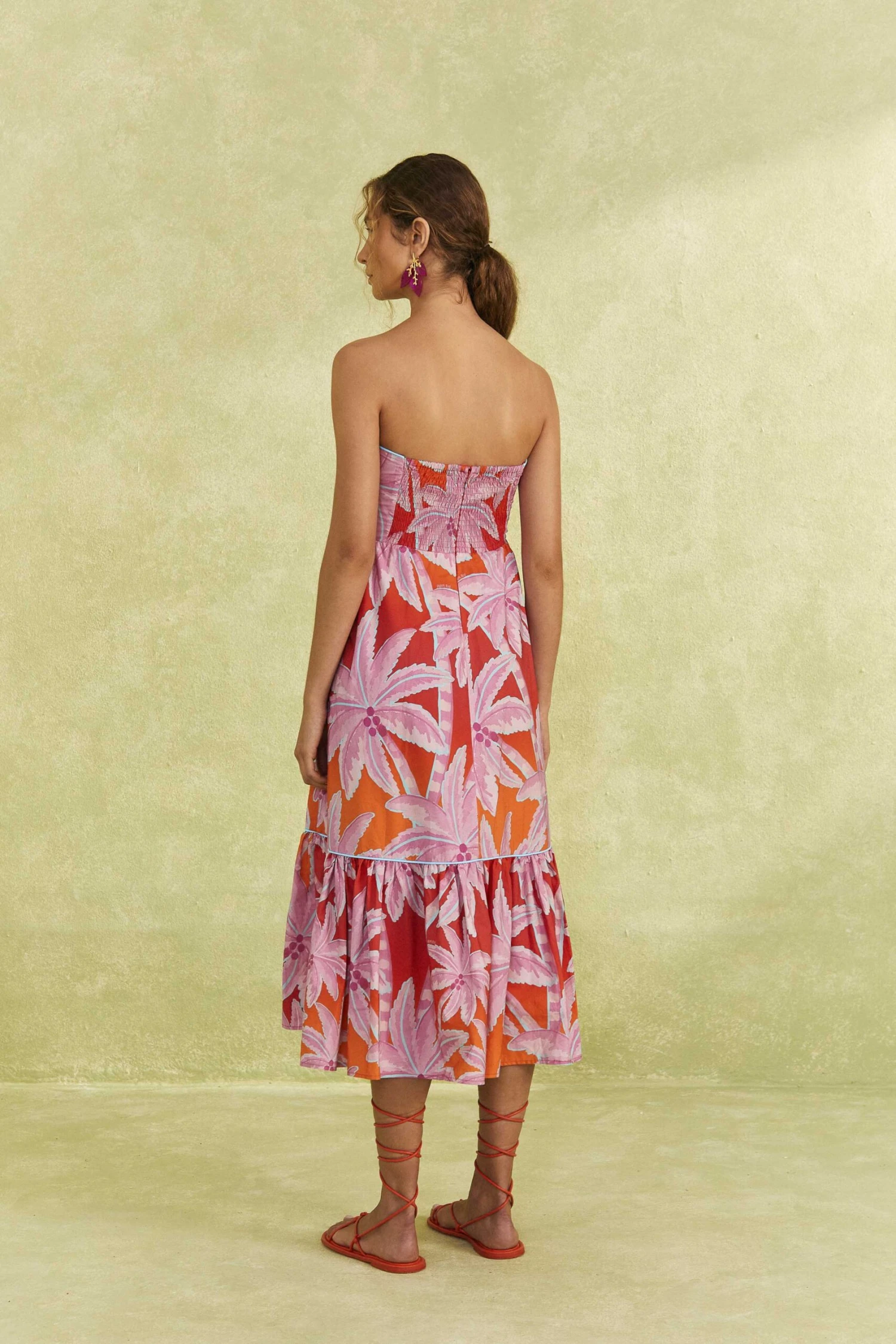 Farm Rio Red Coconut Tree Organic Cotton Midi Dress 4 Farm Rio Red Coconut Tree Organic Cotton Midi Dress - Image 4