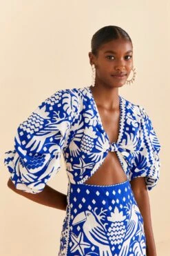 Farm Rio Navy Blue Jungle Scarf Midi Dress -Farm Rio 309189 05