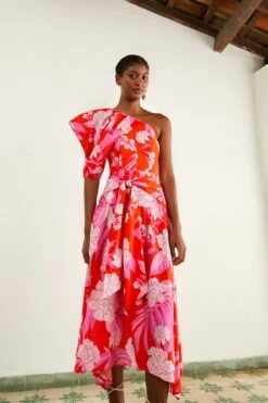 Farm Rio Red Dewdrop Floral Midi Dress -Farm Rio 309194 03