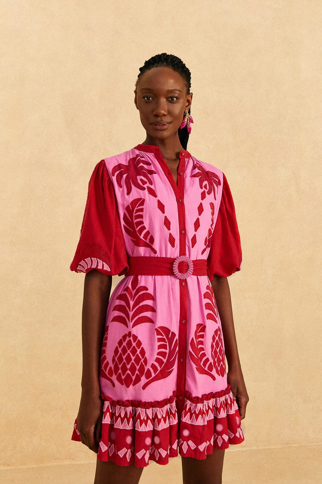 Farm Rio Red Jungle Scarf Cutwork Mini Dress 1 Farm Rio Red Jungle Scarf Cutwork Mini Dress