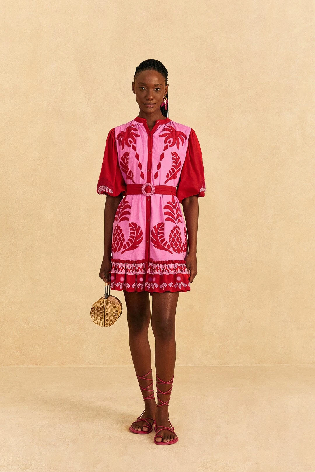 Farm Rio Red Jungle Scarf Cutwork Mini Dress 2 Farm Rio Red Jungle Scarf Cutwork Mini Dress - Image 2