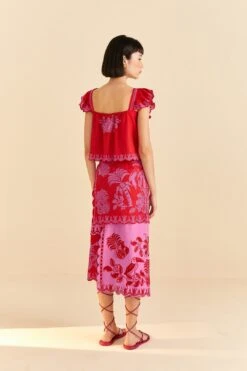 Farm Rio Red Palm Tree Richelieu Midi Skirt -Farm Rio 309245 04