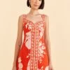 Farm Rio Red Lace Monsteras Mini Dress