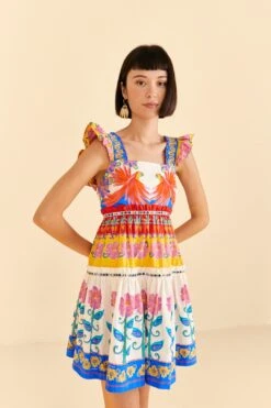 Farm Rio Off-White Vivid Garden Organic Cotton Mini Dress