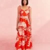 Farm Rio Red Lace Monsteras Midi Dress
