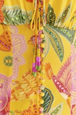 Farm Rio Yellow Macaw Bloom Puff-Sleeve Midi Dress 10 Farm Rio Yellow Macaw Bloom Puff-Sleeve Midi Dress -Farm Rio 309293 05
