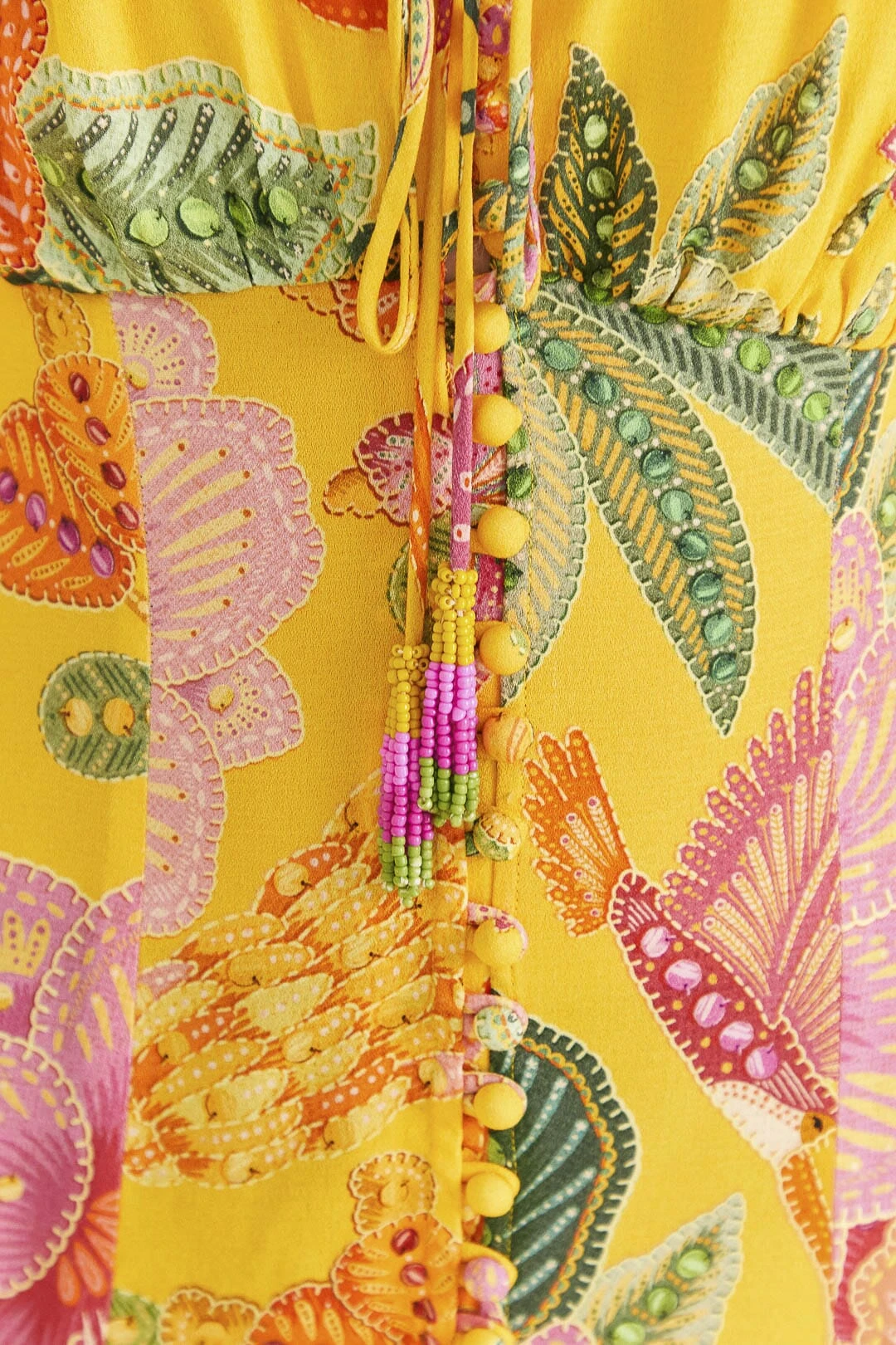 Farm Rio Yellow Macaw Bloom Puff-Sleeve Midi Dress 5 Farm Rio Yellow Macaw Bloom Puff-Sleeve Midi Dress - Image 5