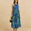 Farm Rio Blue Pineapple Love Organic Cotton Maxi Dress