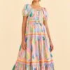 Farm Rio Pink Pastel Leaves Maxi Dress