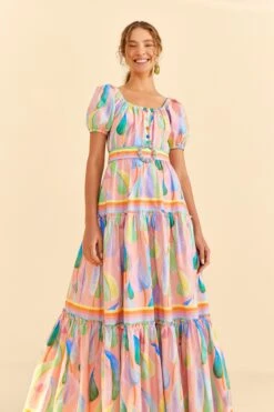 Farm Rio Pink Pastel Leaves Maxi Dress