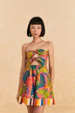 Farm Rio Coral Graphic Macaws Organic Cotton Mini Dress