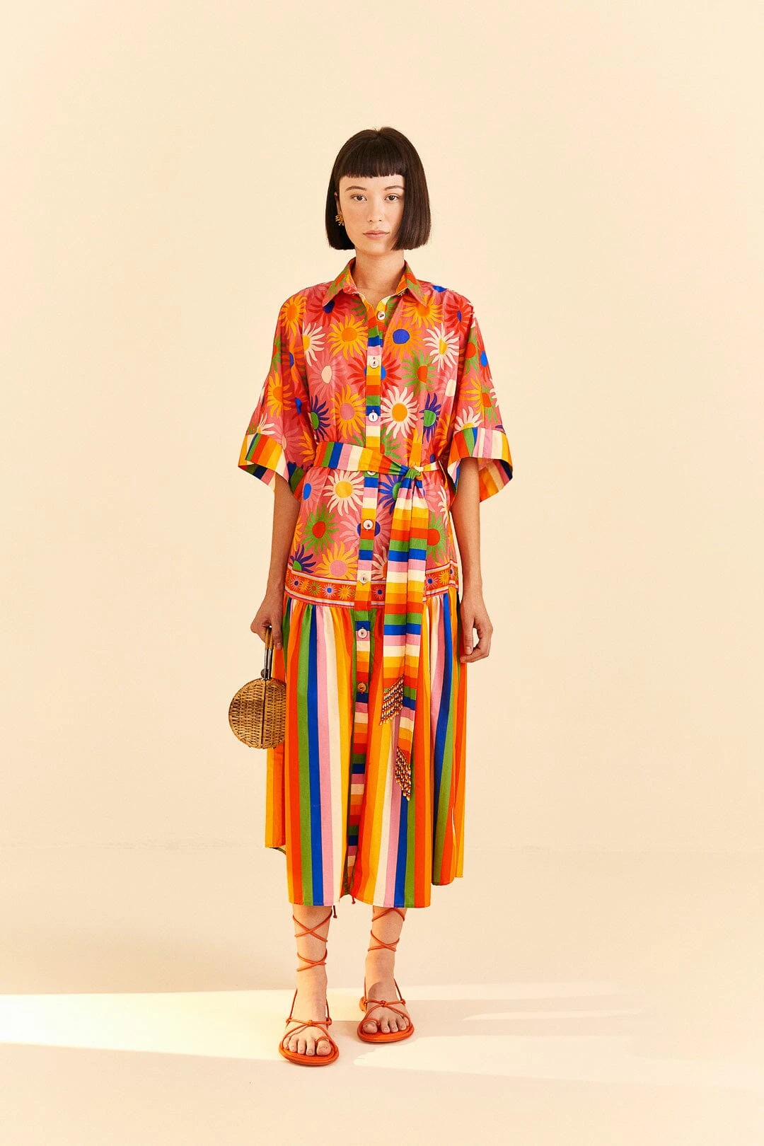 Farm Rio Coral Mixed Graphic Macaws Midi Dress 1 Farm Rio Coral Mixed Graphic Macaws Midi Dress