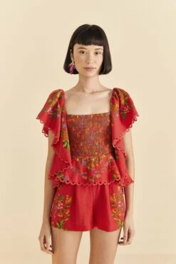 Farm Rio Red Tropical Romance Romper